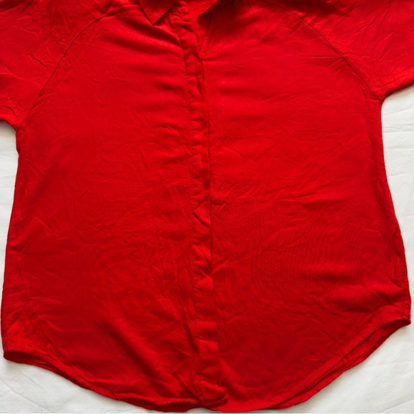 Red Hot Red-Orange 100% Rayon Button-Up Blouse Women’s Size L - Picture 3 of 8
